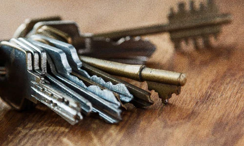 Specialty keys sitting on a table
