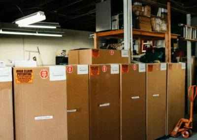 Packaged safes in the warehouse