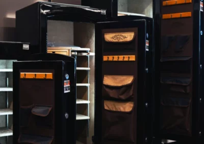 Open safes showing their storage