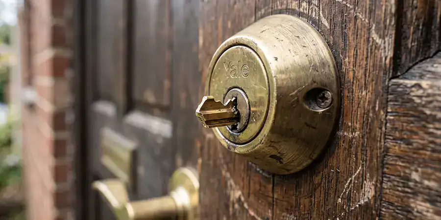 A broken key in a deadbolt lock